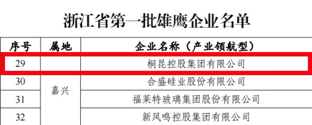 浙江省第一批雄鹰企业名单截图